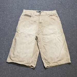 Vintage Southpole Baggy Denim Shorts 38 Tan Y2K Hip Hop Skater Embroidered